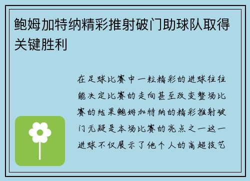 鲍姆加特纳精彩推射破门助球队取得关键胜利 鲍姆加特纳精彩推射破门助球队取得关键胜利